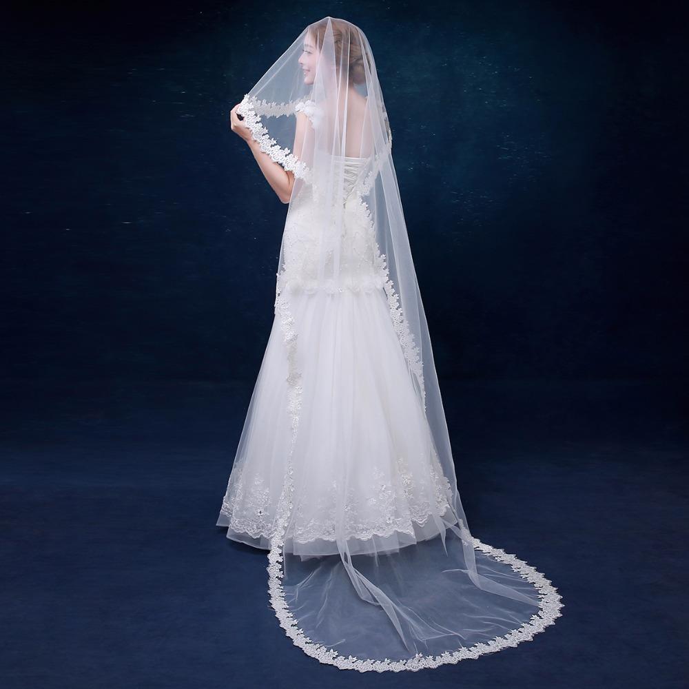 Thin Scalloped Lace Chapel or Cathedral Wedding Veil