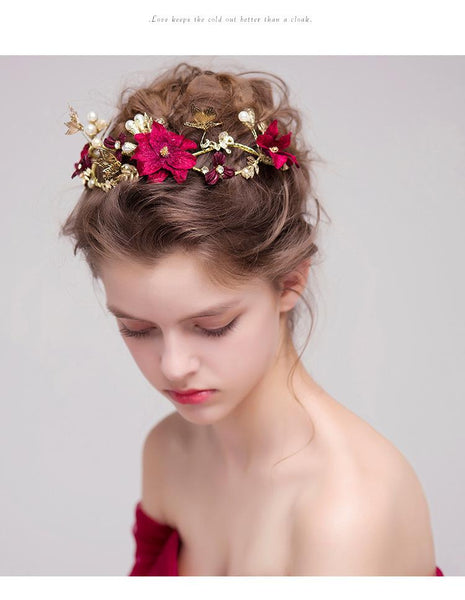 CRIMSON - store Floral Red Headpiece