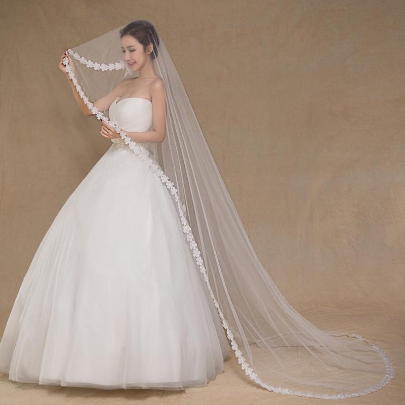 Cathedral Bridal Veil Applique Elegant Wedding Ivory White Branch Lace Veil